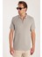 Erkek Slim Fit Dar Kesim %100 Pamuk Fermuarlı Gri Polo Yaka Tişört 4