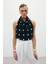 Kolsuz Puantiye Desenli Bluz - Siyah 1