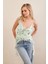 Kadın Mint Desenli Fırfırlı Şifon Bluz FS033 1