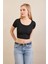 Kadın Siyah Sırtı Açık Crop Bluz AN6038 4
