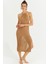 Kadın Camel Halter Yaka Ajurlu Midi Elbise SF2506 1