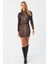 Kadın Camel-Siyah Drapeli Mini Leopar Elbise DMR386 1