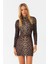 Kadın Camel-Siyah Drapeli Mini Leopar Elbise DMR386 2