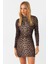 Kadın Camel-Siyah Drapeli Mini Leopar Elbise DMR386 3