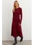 Kadın Bordo Bağlamalı Kaşkorse Midi Elbise MFRY2268 2