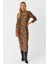 Kadın Camel-Siyah Desenli Midi Elbise MLPP400 3