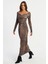 Kadın Camel-Siyah Kruvaze Leopar Maxi Elbise LİK11 1