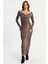 Kadın Camel-Siyah Kruvaze Leopar Maxi Elbise LİK11 2