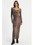 Kadın Camel-Siyah Kruvaze Leopar Maxi Elbise LİK11 3