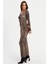 Kadın Camel-Siyah Kruvaze Leopar Maxi Elbise LİK11 4