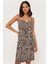 Kadın Camel Leopar Desenli Degaje Yaka Elbise LPP1130 1
