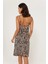 Kadın Camel Leopar Desenli Degaje Yaka Elbise LPP1130 4