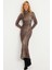Kadın Camel-Siyah Leopar Desenli Maxi Yılbaşı Elbise LİK07 1