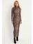Kadın Camel-Siyah Leopar Desenli Maxi Yılbaşı Elbise LİK07 2