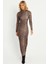 Kadın Camel-Siyah Leopar Desenli Maxi Yılbaşı Elbise LİK07 4