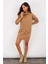 Kadın Camel Degaje Yaka Triko Mini Elbise YV73 4