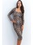 Kadın Camel-Siyah Leopar Midi Elbise RLO78 1