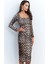Kadın Camel-Siyah Leopar Midi Elbise RLO78 3