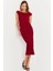 Kadın Bordo Asimetrik Yaka Gofre Midi Elbise MOD2358 2