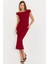 Kadın Bordo Asimetrik Yaka Gofre Midi Elbise MOD2358 4