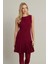 Kadın Bordo Etegi Pileli Mini Elbise FRY2265 1