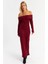Kadın Bordo Madonna Yaka Kaşkorse Maxi Elbise Hol1 3