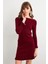 Kadın Bordo Fırfırlı Basic Triko Midi Elbise SF2559 1