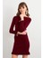 Kadın Bordo Fırfırlı Basic Triko Midi Elbise SF2559 2