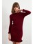Kadın Bordo Fırfırlı Basic Triko Midi Elbise SF2559 3