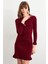 Kadın Bordo Fırfırlı Basic Triko Midi Elbise SF2559 4
