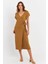 Kadın Camel Kruvaze Midi Elbise EY3044 2
