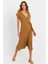 Kadın Camel Kruvaze Midi Elbise EY3044 3