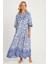 Kadın Ekru-Mavi Desenli Midi Elbise MGÇ169 2