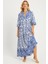Kadın Ekru-Mavi Desenli Midi Elbise MGÇ169 3