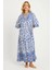 Kadın Ekru-Mavi Desenli Midi Elbise MGÇ169 4