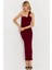 Kadın Bordo Asimetrik Yaka Maxi Elbise NH25455 1