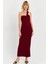 Kadın Bordo Asimetrik Yaka Maxi Elbise NH25455 2