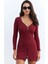 Kadın Bordo Fermuarlı Kaşkorse Mini Elbise EY2530 2
