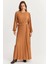 Kadın Camel Kemerli Plili Maxi Elbise ALZ500 4