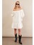 Kadın Ekru Madonna Yaka Midi Elbise PSG1012 4