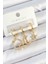 Pirinç Zirkon Taşlı Yıldız ve Ay Model Gold Renk 3'lü Çift Kadın Küpe Set 1