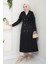 Kadın Düğmeli Kuşaklı Siyah Trençkot 1