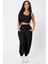 Kadın Siyah Kaşkorse Cepli Jogger Eşofman Altı ve Crop Top Bluz 3