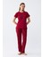 Modaserdem Akbeniz Kadın Bordo Kalp Desenli Kısa Kollu Penye Pijama Takımı 2
