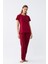 Modaserdem Akbeniz Kadın Bordo Kalp Desenli Kısa Kollu Penye Pijama Takımı 3