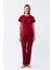 Modaserdem Akbeniz Kadın Bordo Kalp Desenli Kısa Kollu Penye Pijama Takımı 4