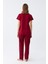Modaserdem Akbeniz Kadın Bordo Kalp Desenli Kısa Kollu Penye Pijama Takımı 6