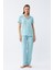Akbeniz Kadın Buz Mavisi Yıldız Desenli Önden Düğmeli Pijama Takımı 1
