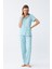 Akbeniz Kadın Buz Mavisi Yıldız Desenli Önden Düğmeli Pijama Takımı 4