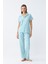 Akbeniz Kadın Buz Mavisi Yıldız Desenli Önden Düğmeli Pijama Takımı 5